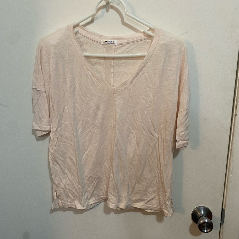 LA Made Pale Blush V-Neck Short Sleeve Tee